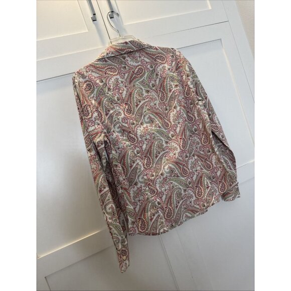 Charter Club Shirt Womens 12 Button Up Collared Long Sleeved Paisley Pink Green - Picture 11 of 13